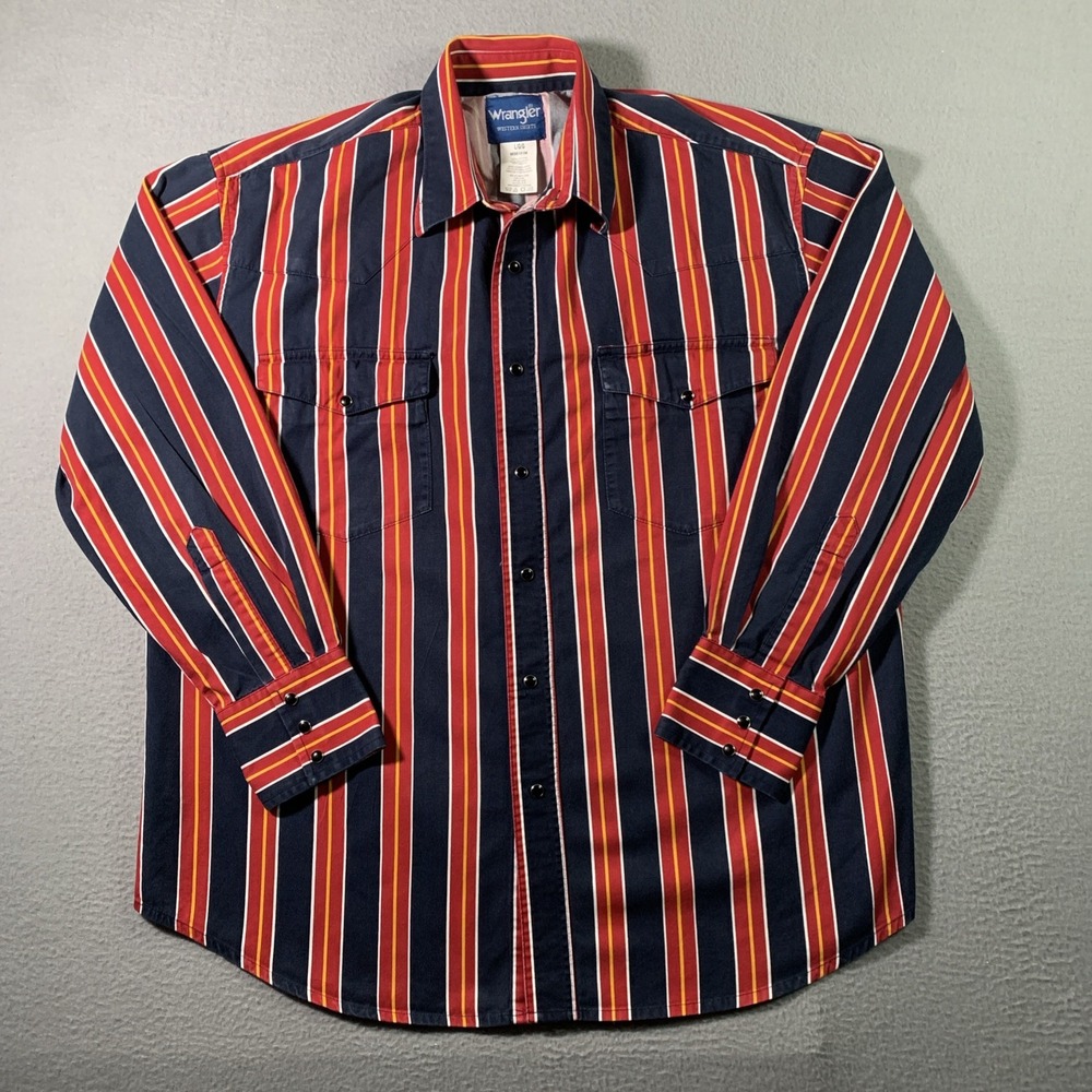 Vintage Wrangler Brushpopper Red/blue Snap Shirt Men L Western Rodeo Cowboy